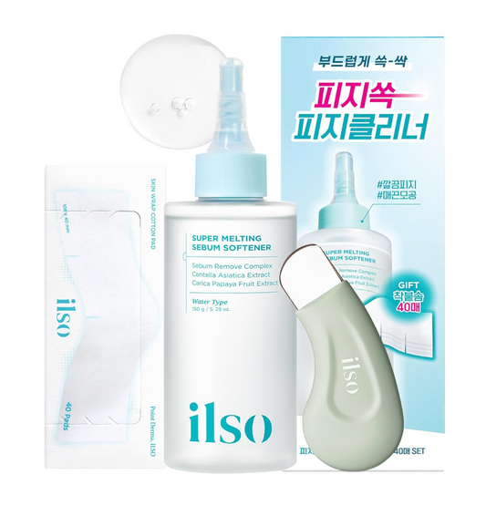 ilso Blackhead Remover & Pore Care Bundle – Super Melting Sebum Softener (5.29 fl oz) with 40 Cotton Pads + Deep Clean Master Blackhead Remover Tool